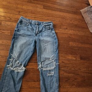 American Eagle Outfitters Distressed Light Blue Straight Leg Jeans